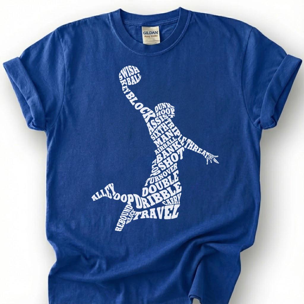 Basketball Player Word Art Shirt, Basketball Typography T-Shirt, Hoop Shoot Dunk Dribble Tee, Basketball Terms Gift, Basketball Vocabulary