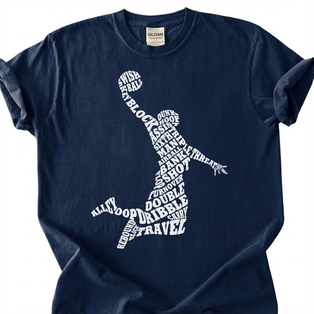 Basketball Player Word Art Shirt, Basketball Typography T-Shirt, Hoop Shoot Dunk Dribble Tee, Basketball Terms Gift, Basketball Vocabulary