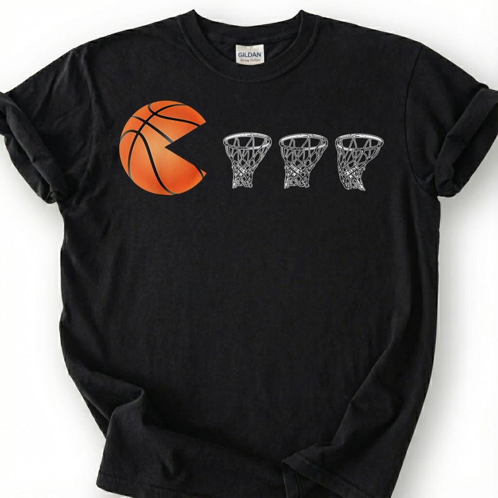 Basketball Pacman Eating Hoops Shirt, Funny Basketball Chomping T-Shirt, Retro Basketball Gamer Tee, Basketball Arcade Gift, Hoops Pacman