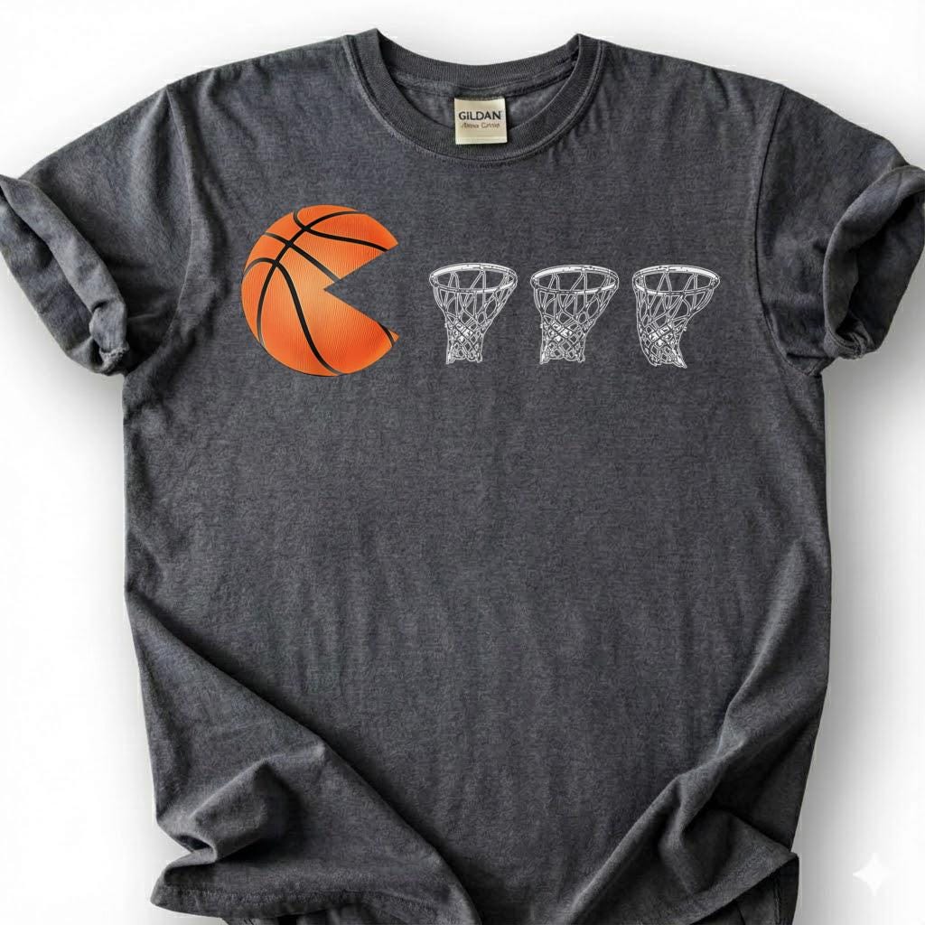 Basketball Pacman Eating Hoops Shirt, Funny Basketball Chomping T-Shirt, Retro Basketball Gamer Tee, Basketball Arcade Gift, Hoops Pacman