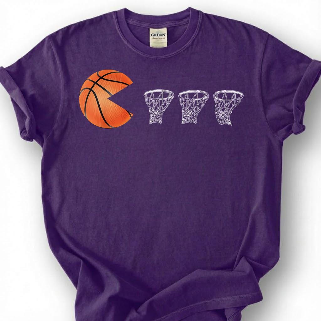 Basketball Pacman Eating Hoops Shirt, Funny Basketball Chomping T-Shirt, Retro Basketball Gamer Tee, Basketball Arcade Gift, Hoops Pacman
