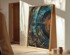 Modern Abstract Tree Ring Canvas Art, Blue and Gold Wood Slice Wall Decor, Luxury Nature Print for Living Room