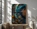 Modern Abstract Tree Ring Canvas Art, Blue and Gold Wood Slice Wall Decor, Luxury Nature Print for Living Room