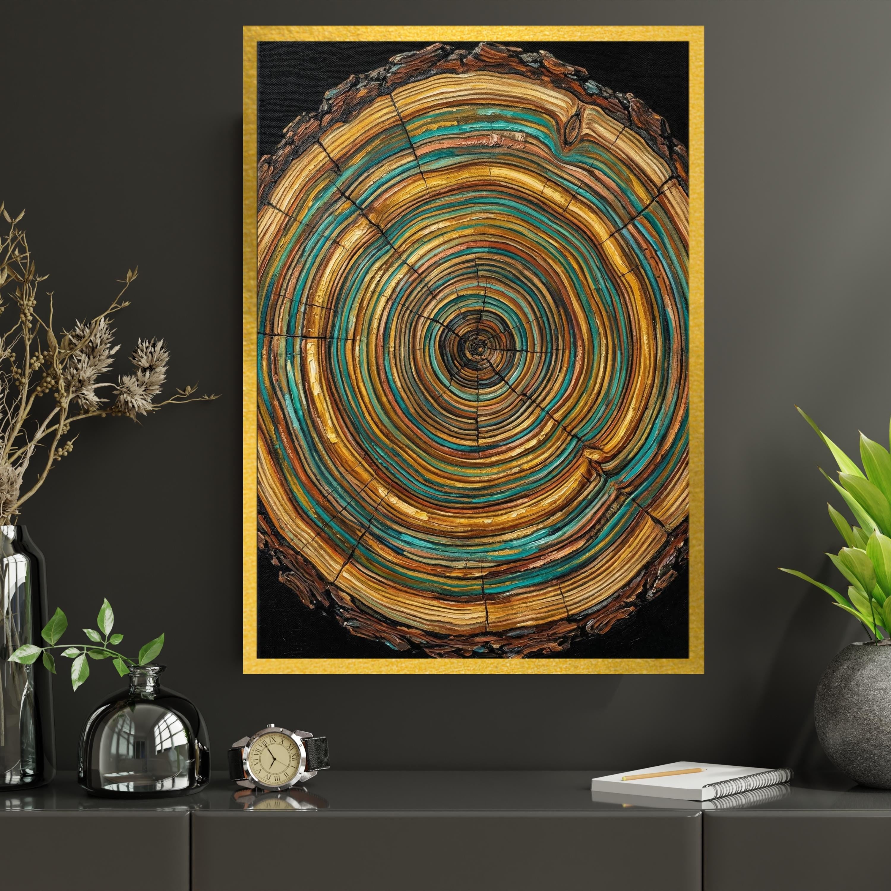 Tree Ring Wall Art, Nature-Inspired Wood Slice Canvas Print, Rustic Home Decor, Abstract Wood Living Room Art, Housewarming Nature Gift
