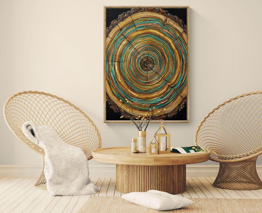 Tree Ring Wall Art, Nature-Inspired Wood Slice Canvas Print, Rustic Home Decor, Abstract Wood Living Room Art, Housewarming Nature Gift