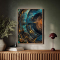Modern Abstract Tree Ring Canvas Art, Blue and Gold Wood Slice Wall Decor, Luxury Nature Print for Living Room