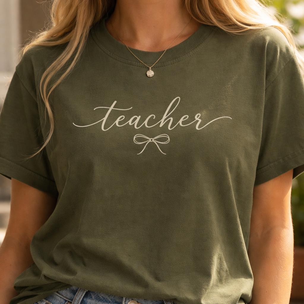 Minimal Teacher Shirt, Script Teacher T-Shirt, Cute Teacher Gift, Aesthetic Teacher Tee, Simple Teacher Outfit, Gift for Her