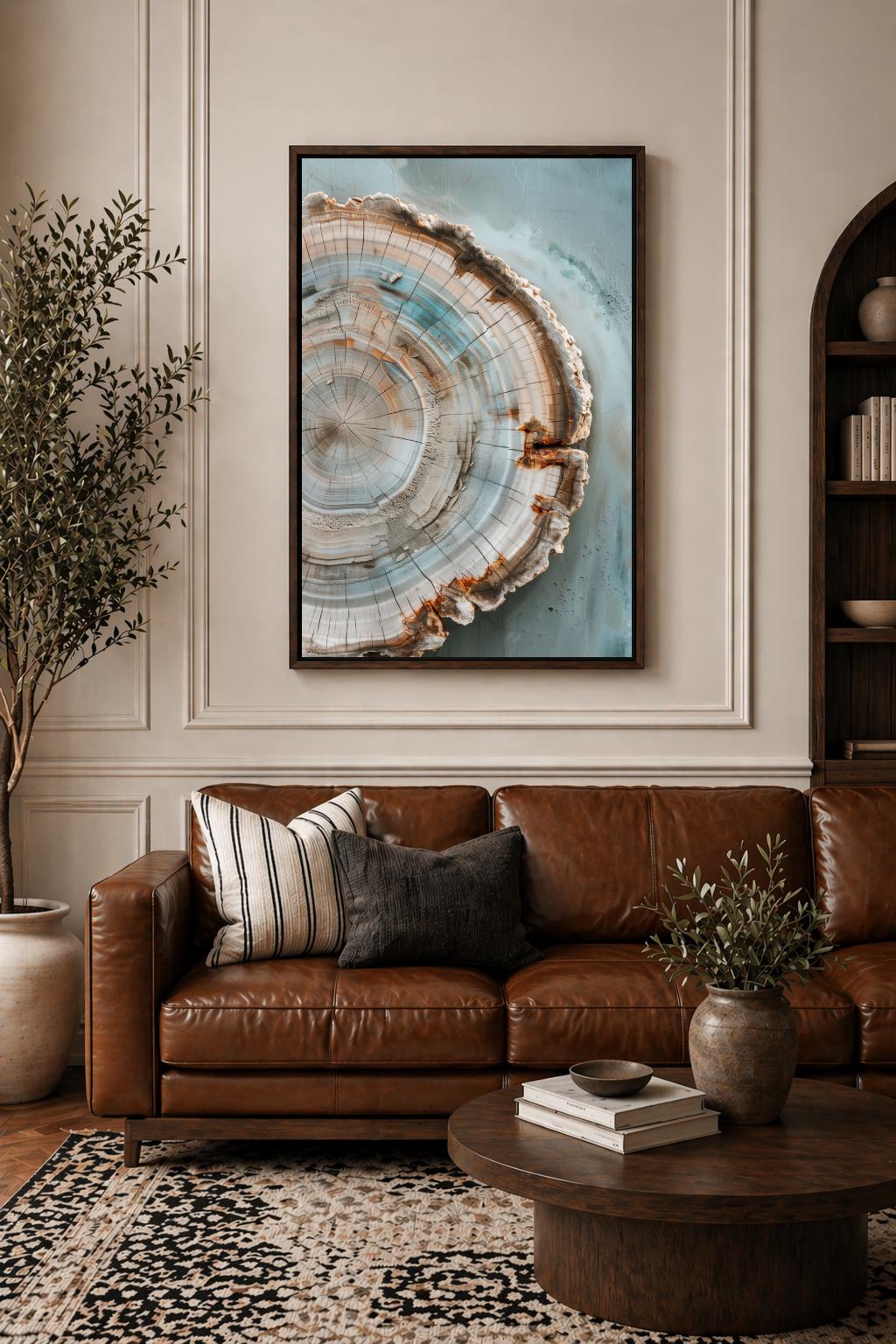 Tree Ring Canvas Art, Framed Wood Slice Nature Decor, Organic Living Room Print