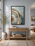 Petrified Wood Canvas Print, Blue Tree Ring Artwork, Organic Modern Framed Decor