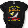 Be Patient With Bartender Toilet Serves One Asshole Shirt, Cocktail Shaker Sass Tee, Mixologist Humor Top, Pub Worker Quote Apparel