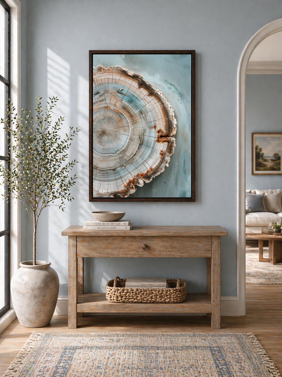 Tree Ring Canvas Art, Framed Wood Slice Nature Decor, Organic Living Room Print