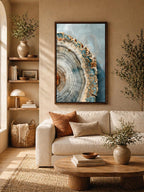 Petrified Wood Canvas Print, Blue Tree Ring Artwork, Organic Modern Framed Decor
