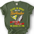 Be Patient With Bartender Toilet Serves One Asshole Shirt, Cocktail Shaker Sass Tee, Mixologist Humor Top, Pub Worker Quote Apparel