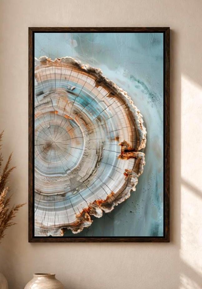 Tree Ring Canvas Art, Framed Wood Slice Nature Decor, Organic Living Room Print